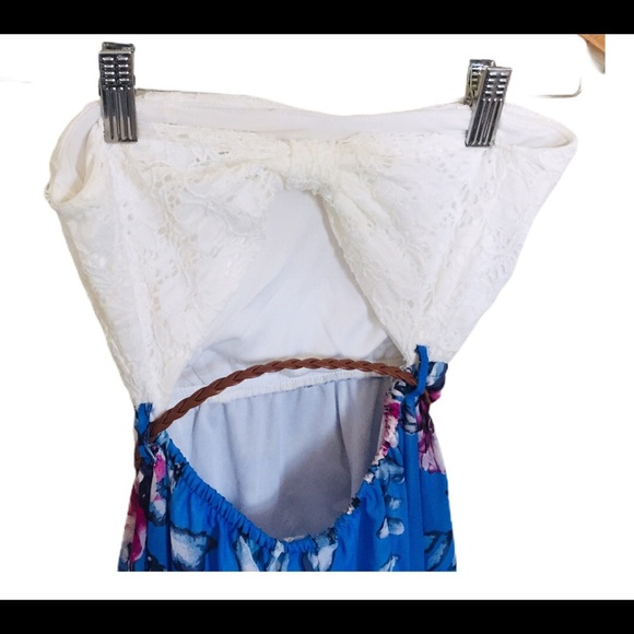 ARDENE Floral Hi Lo Fit Dress With Lace Front & Belted Detailing Blue Size Small - Picture 8 of 10